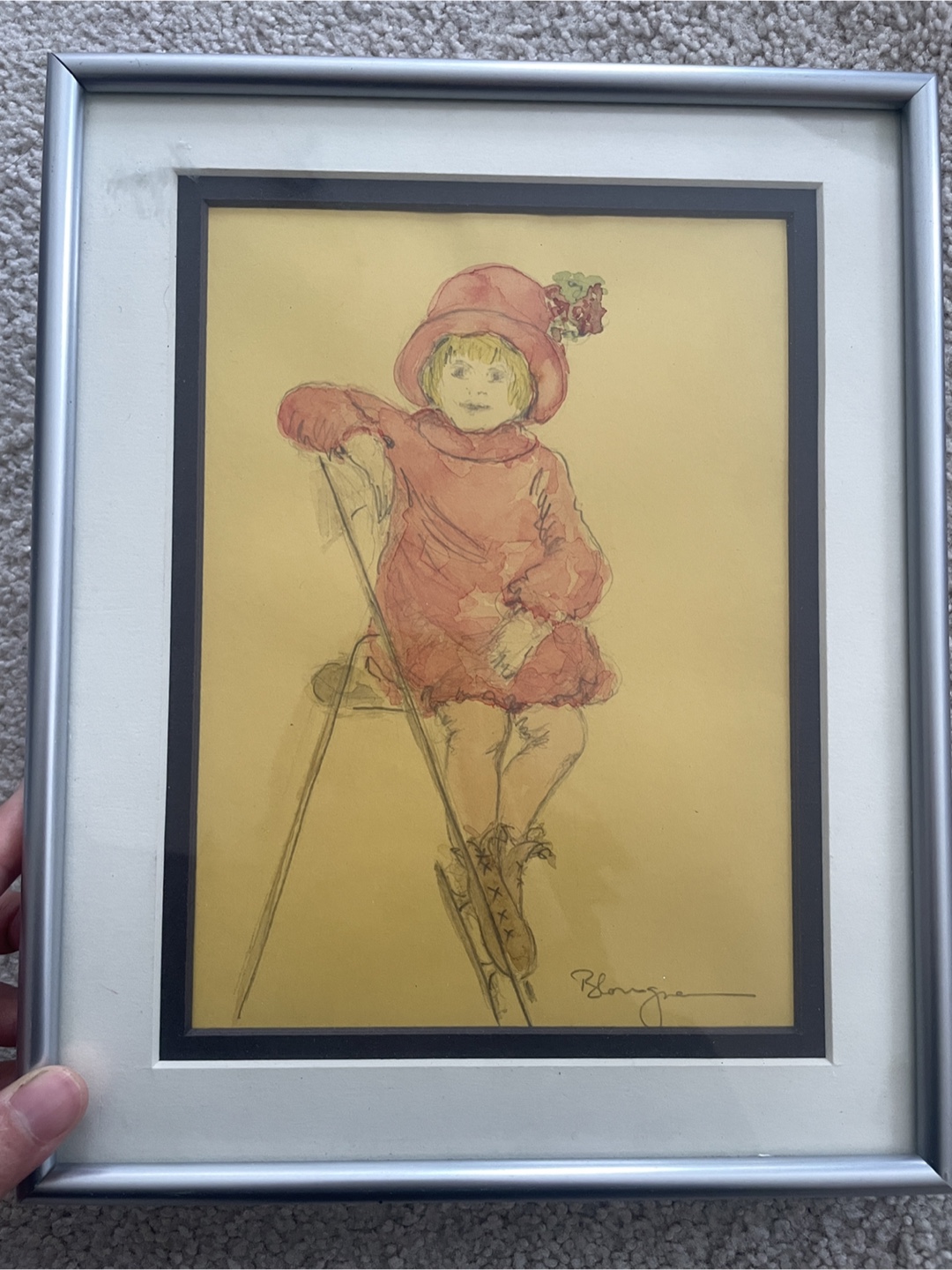 Framed Artwork of a Child in a Pink Dress