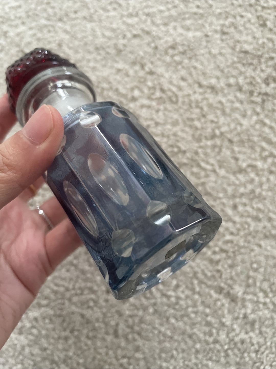 Vintage Glass Perfume Bottle with Red Stopper - Made in India - photo 2