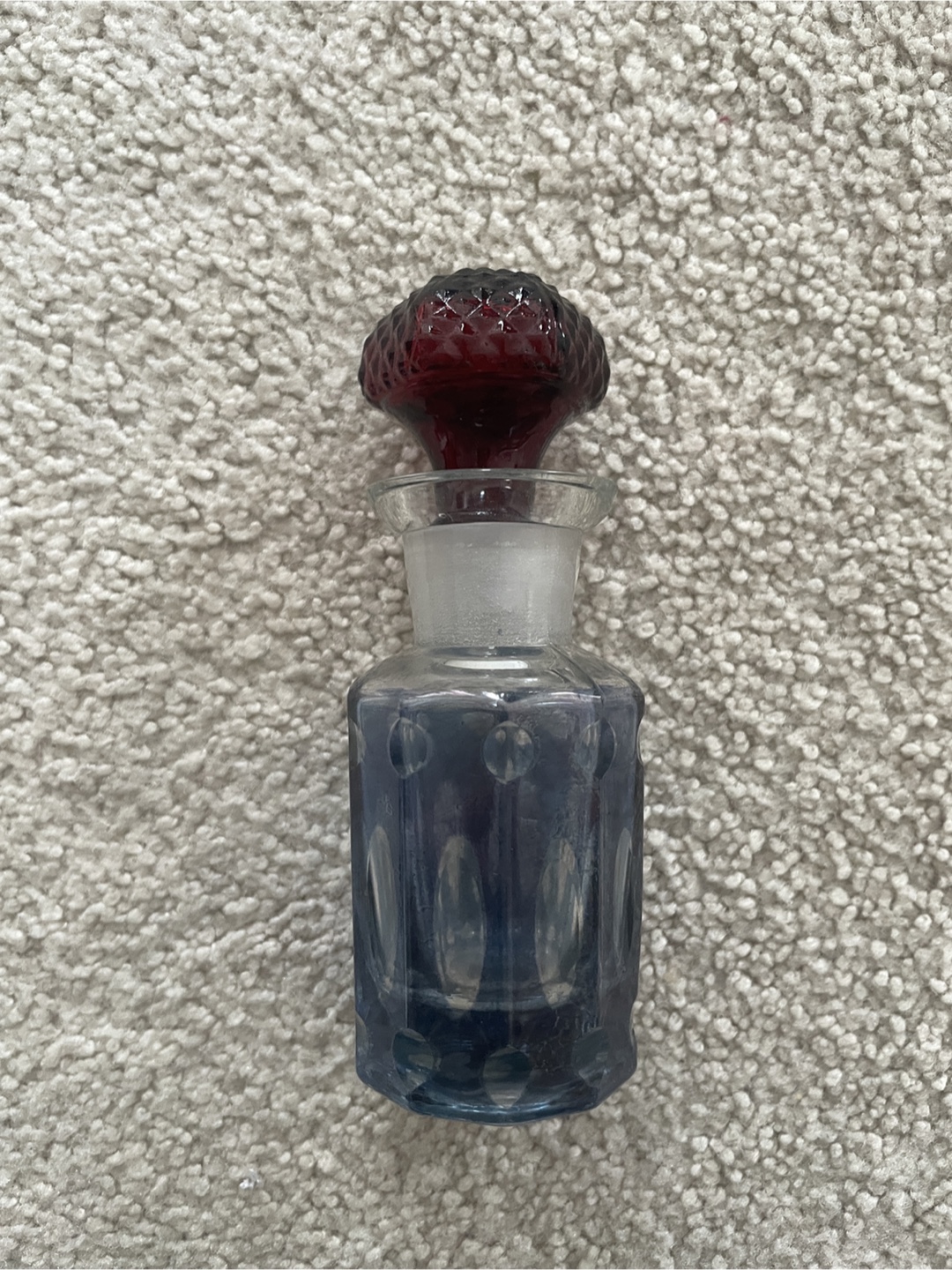 Vintage Glass Perfume Bottle with Red Stopper - Made in India - photo 5