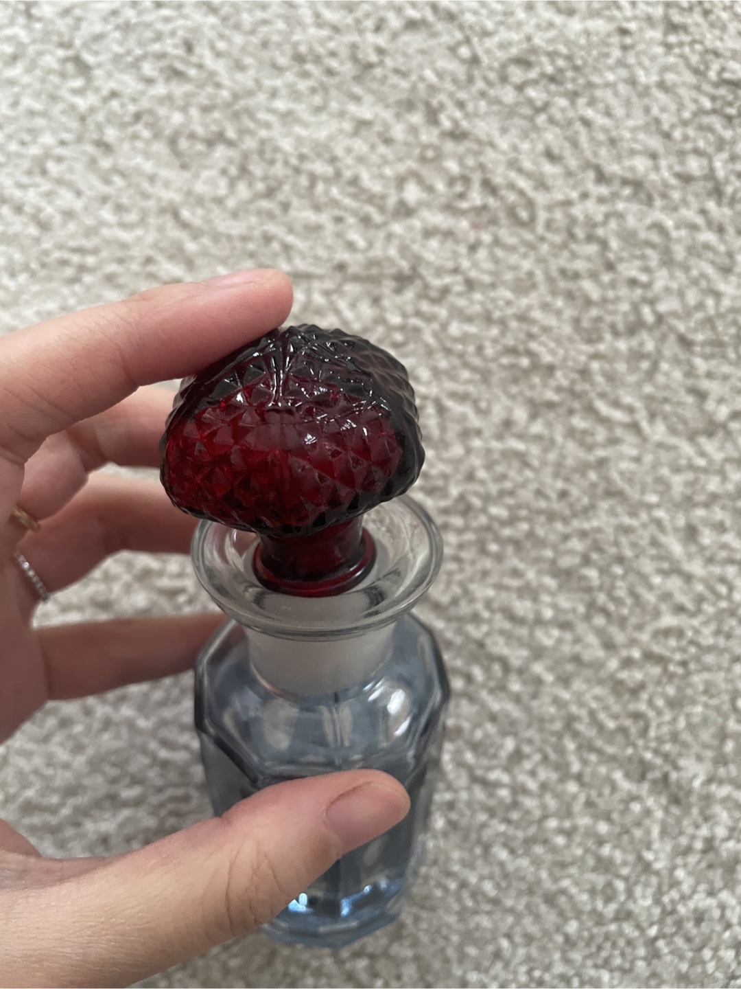 Vintage Glass Perfume Bottle with Red Stopper - Made in India - photo 4