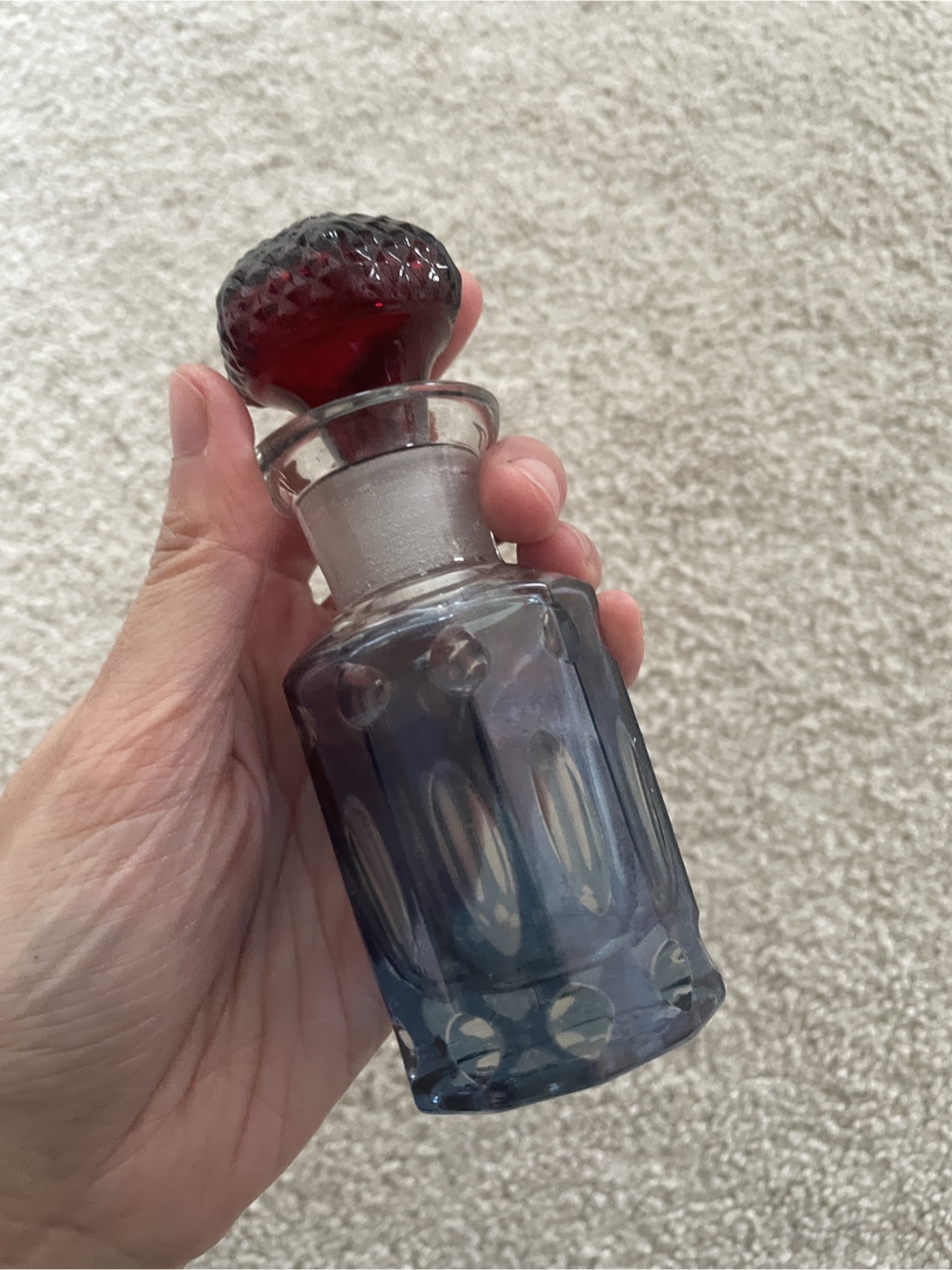 Vintage Glass Perfume Bottle with Red Stopper - Made in India