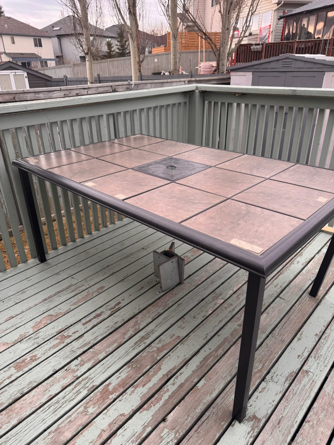 Tile Top Patio Dining Table with umbrella