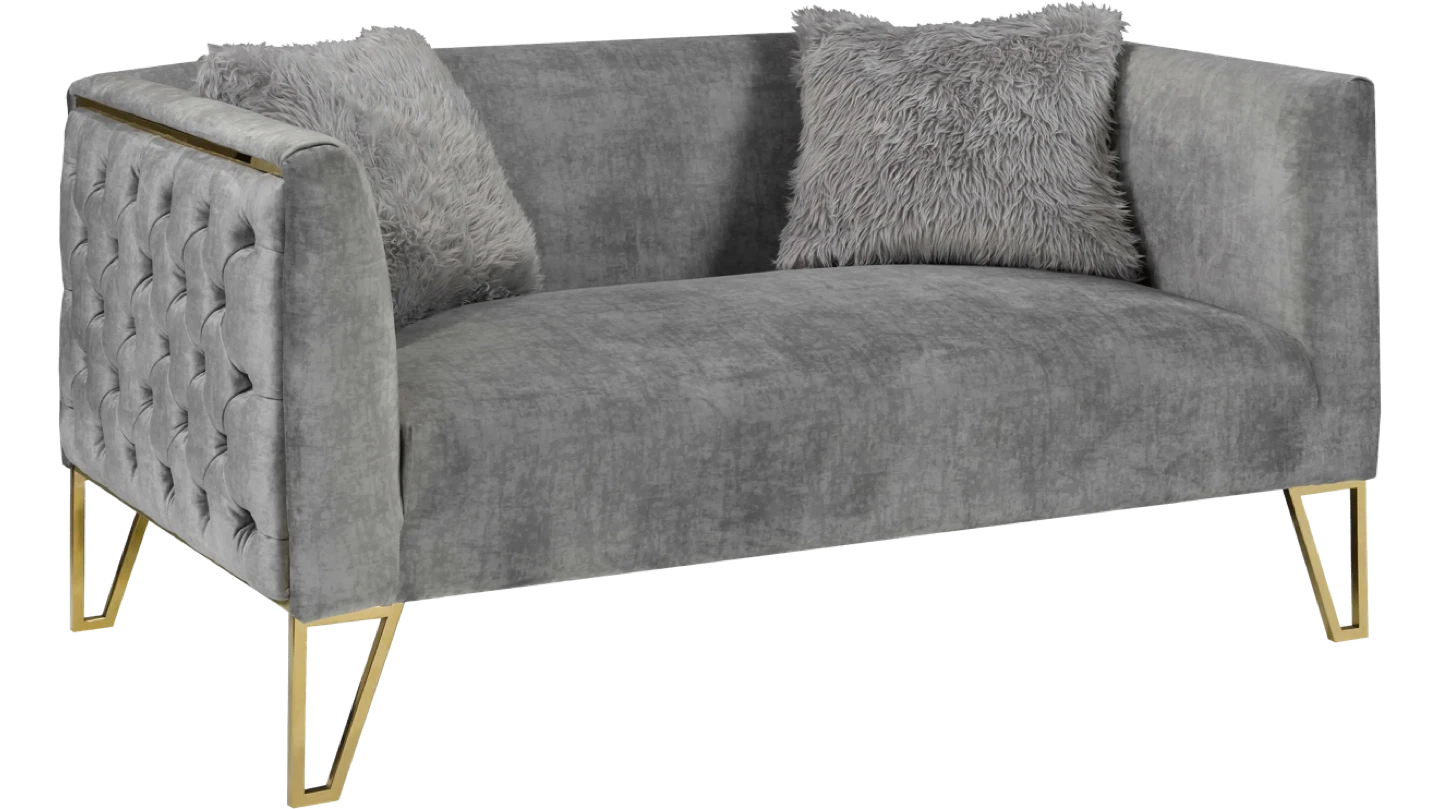Grey Velvet Loveseat with Gold Legs - photo 3