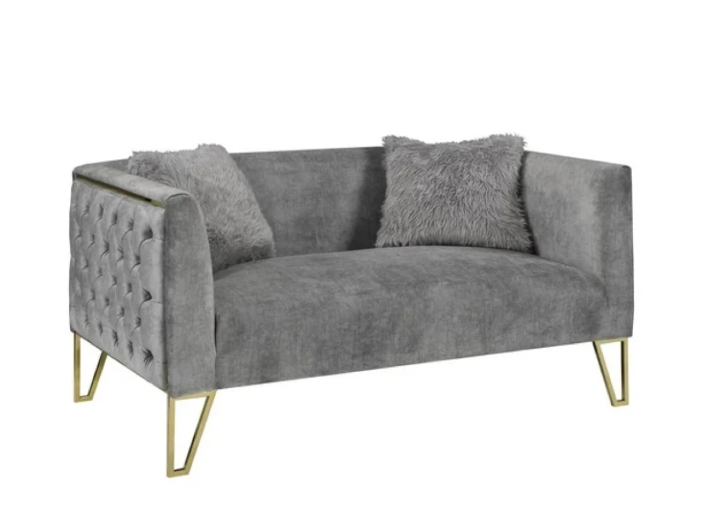 Grey Velvet Loveseat with Gold Legs