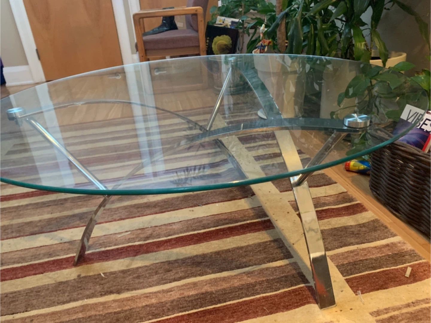 Elegant glass and stainless coffee table