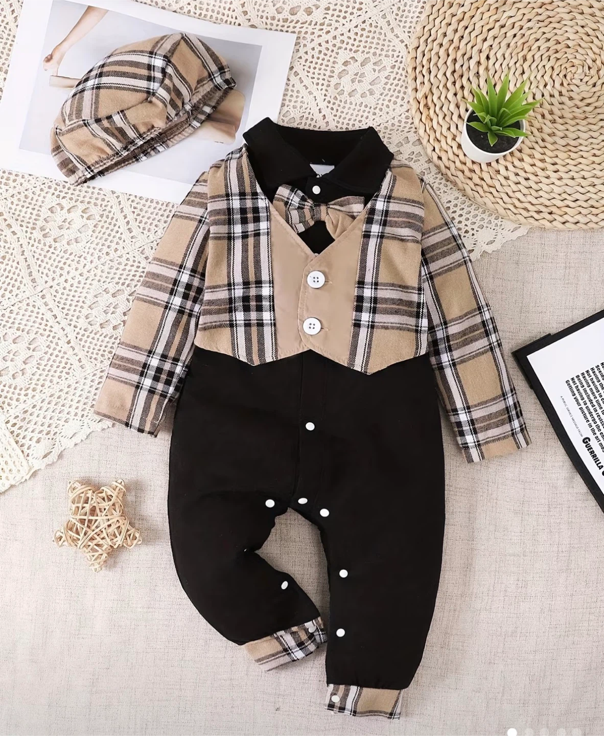Baby Plaid Romper and Hat Set