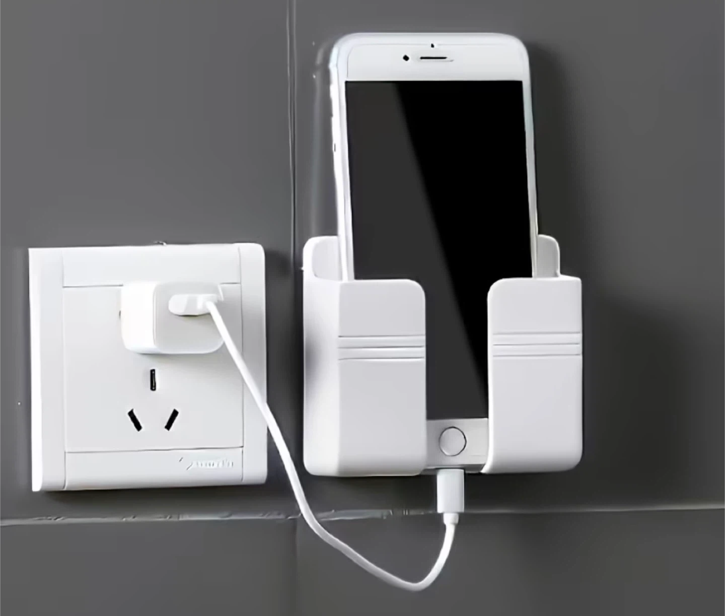 White Wall Mount Phone Charging Holder