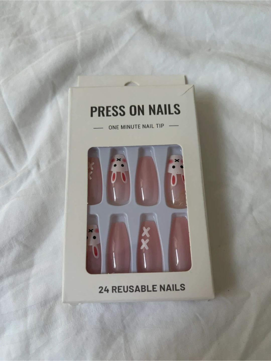 BRAND NEW press on Nails - 24 Reusablem with Bunny Design