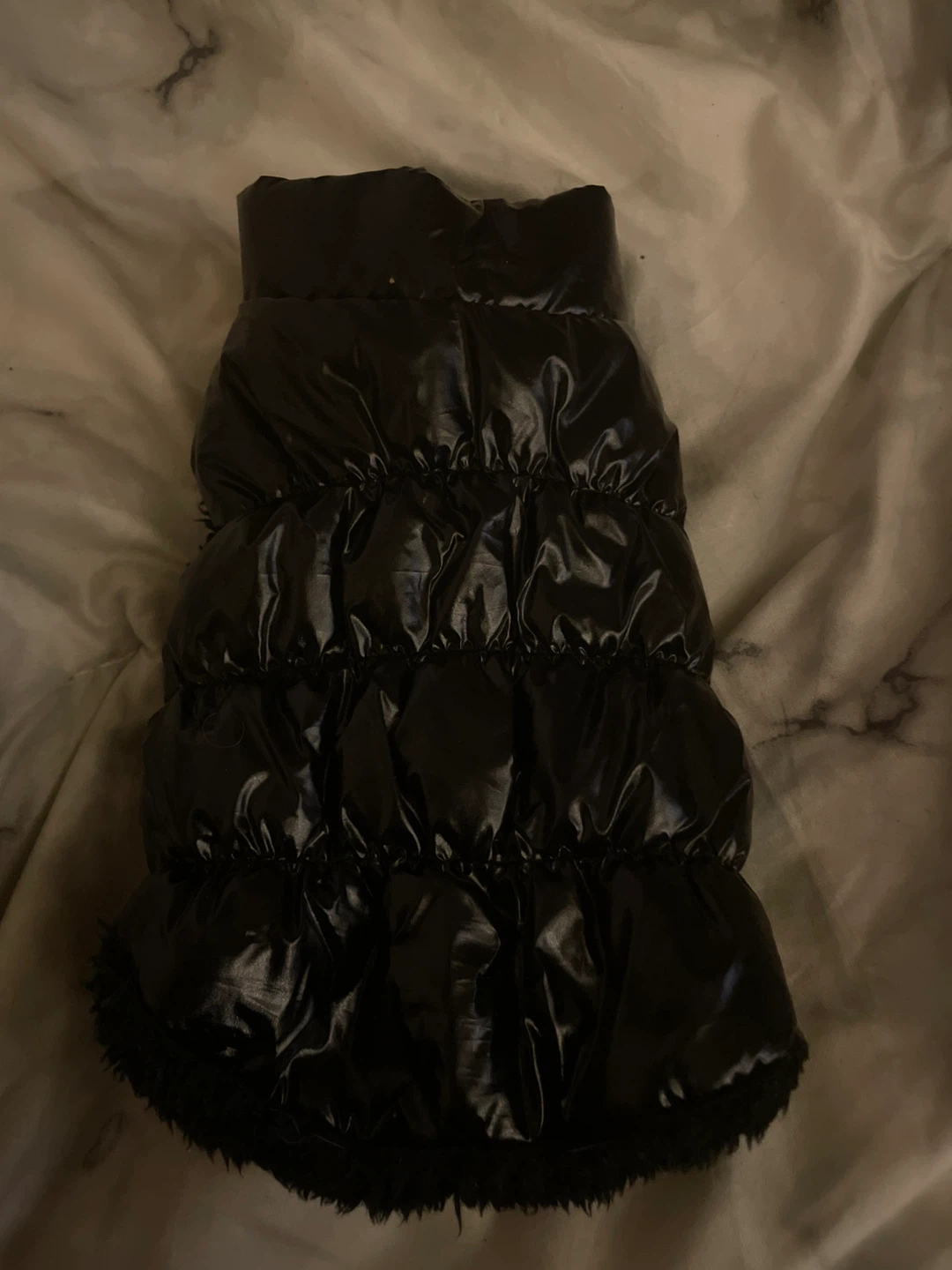 Black Puffer Dog Vest with Fur Trim inside (🏆) - photo 2