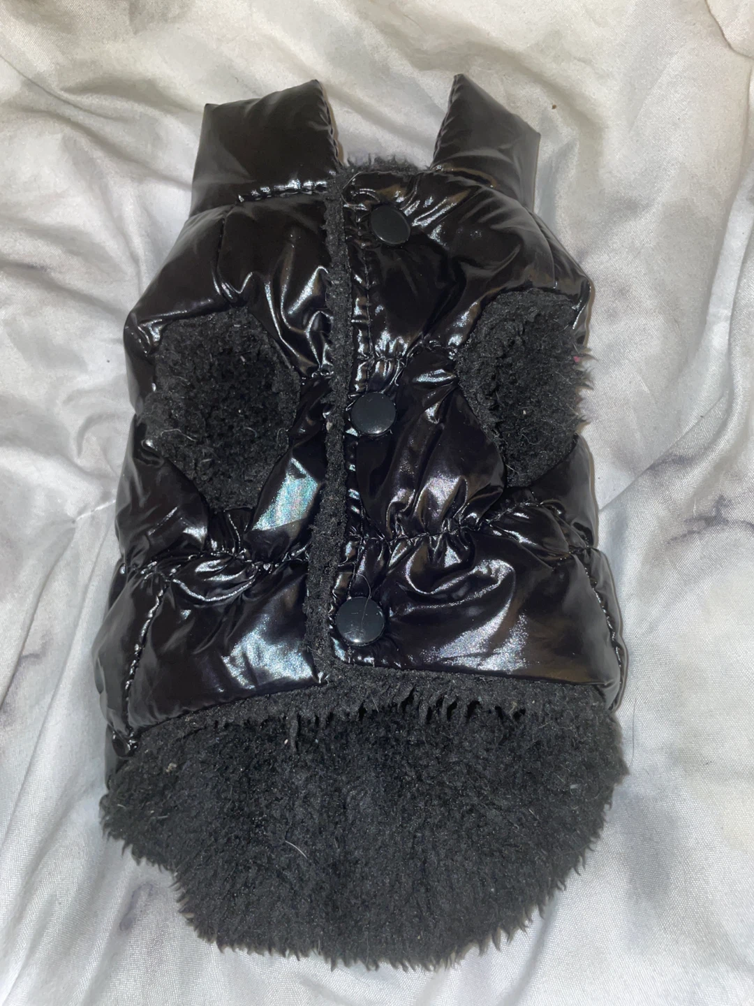 Black Puffer Dog Vest with Fur Trim inside (🏆)