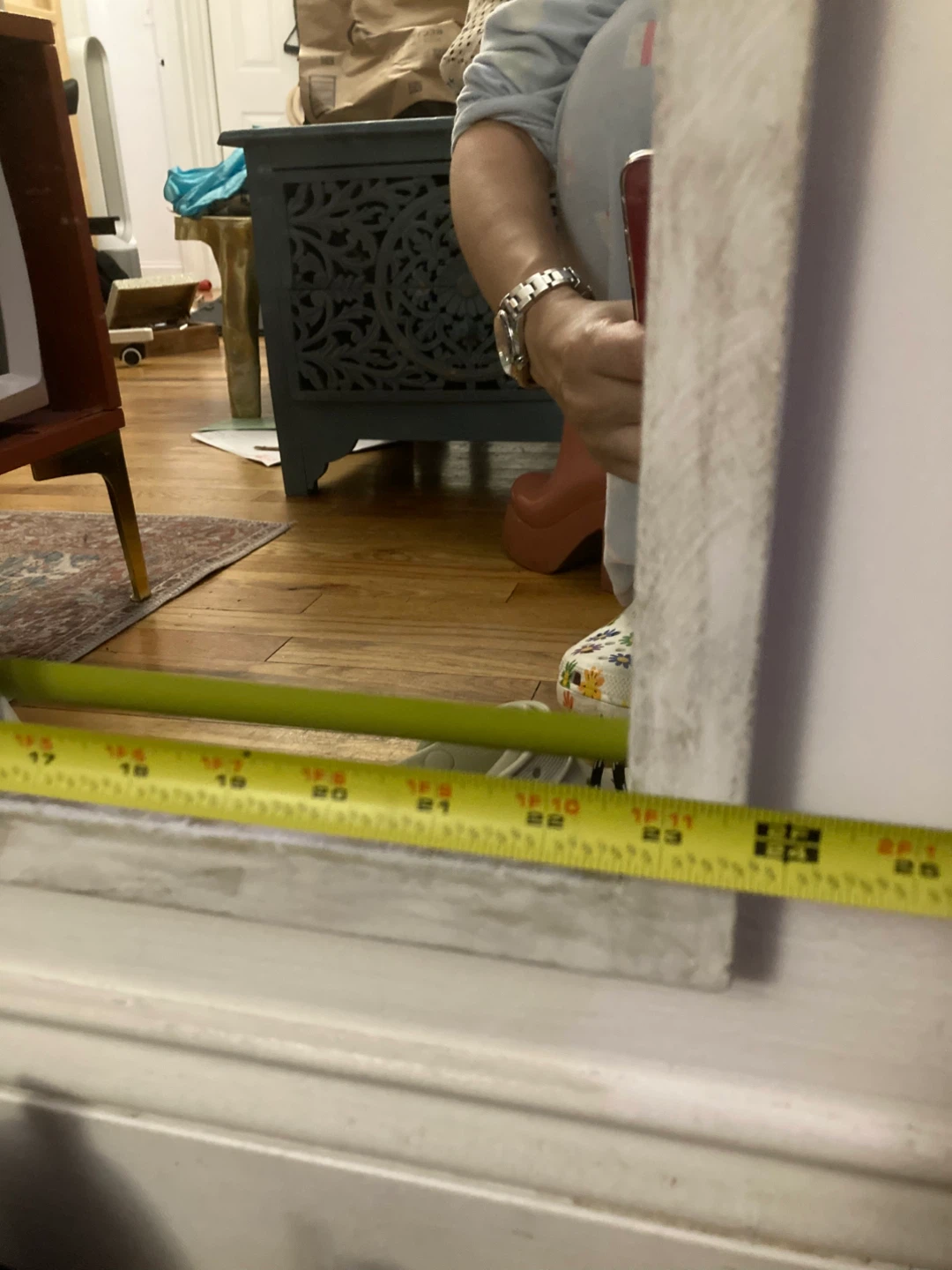 Distressed White Window Pane Wall Mirror with Carved Top - photo 5