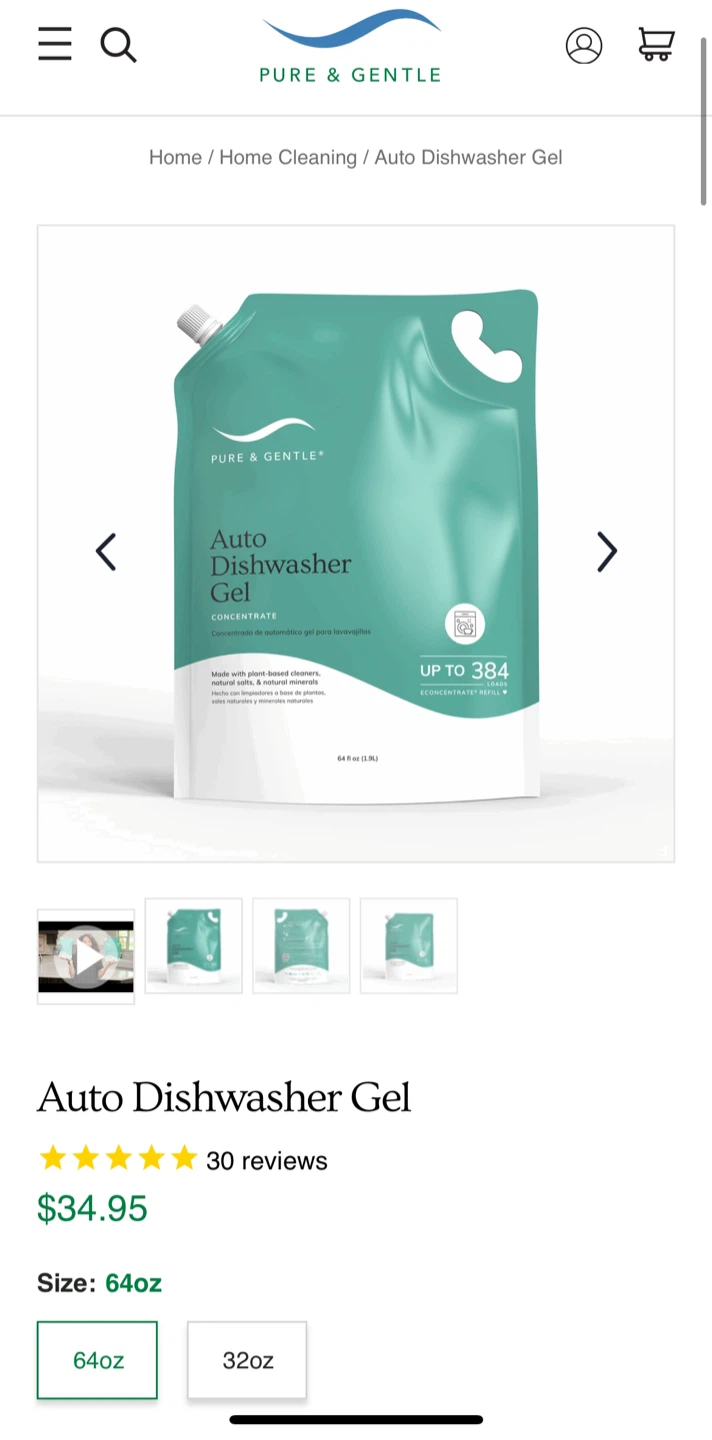 Pure & Gentle Dishwasher Gel Concentrate Refill - 64oz 🏆