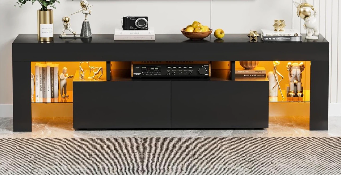 Black TV Stand for 32-70+ Inch TVs - photo 2