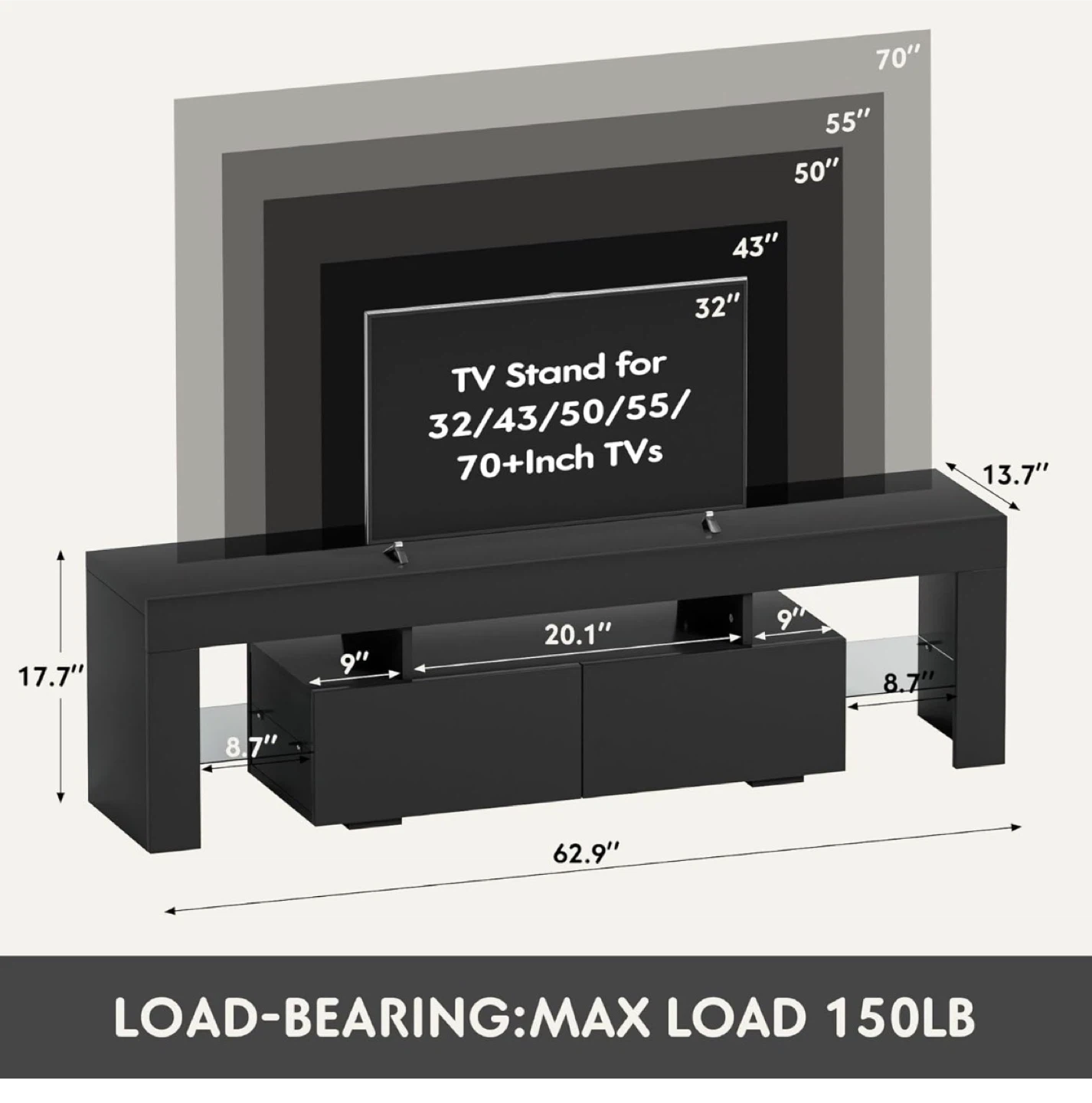 Black TV Stand for 32-70+ Inch TVs - photo 4