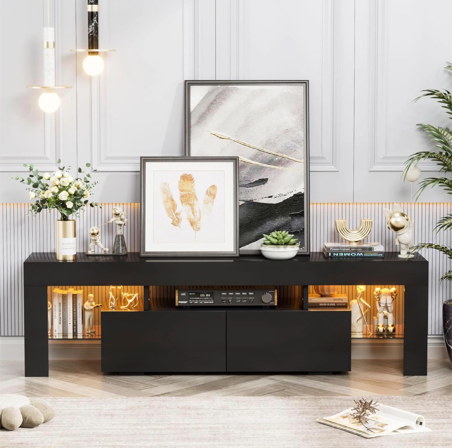 Black TV Stand for 32-70+ Inch TVs