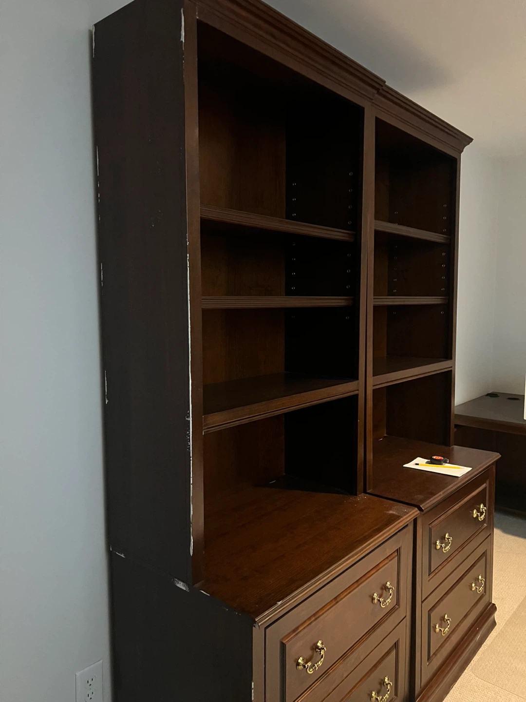 Dark Wood Desk with Hutch and Drawers - photo 2