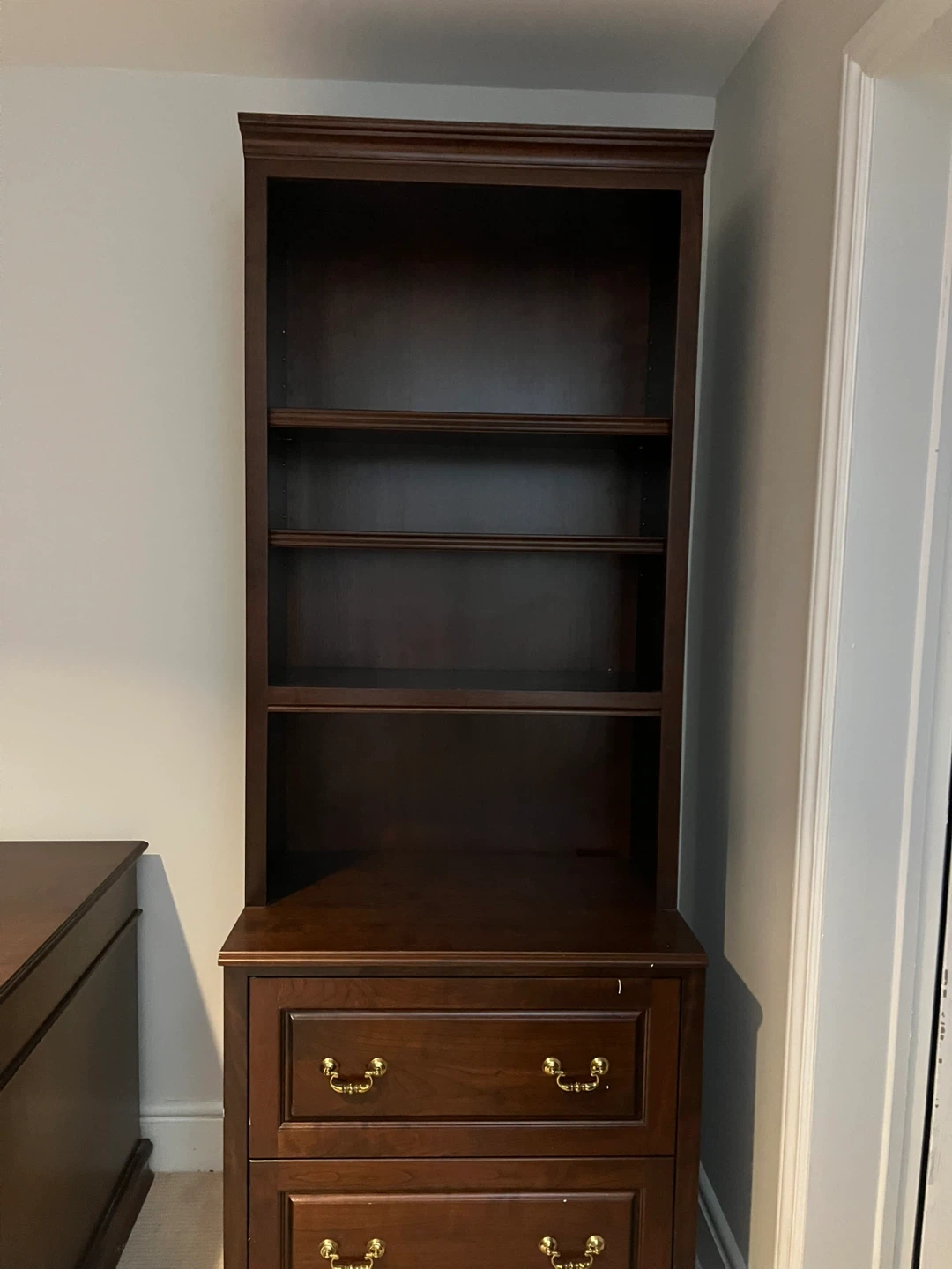 Dark Wood Desk with Hutch and Drawers
