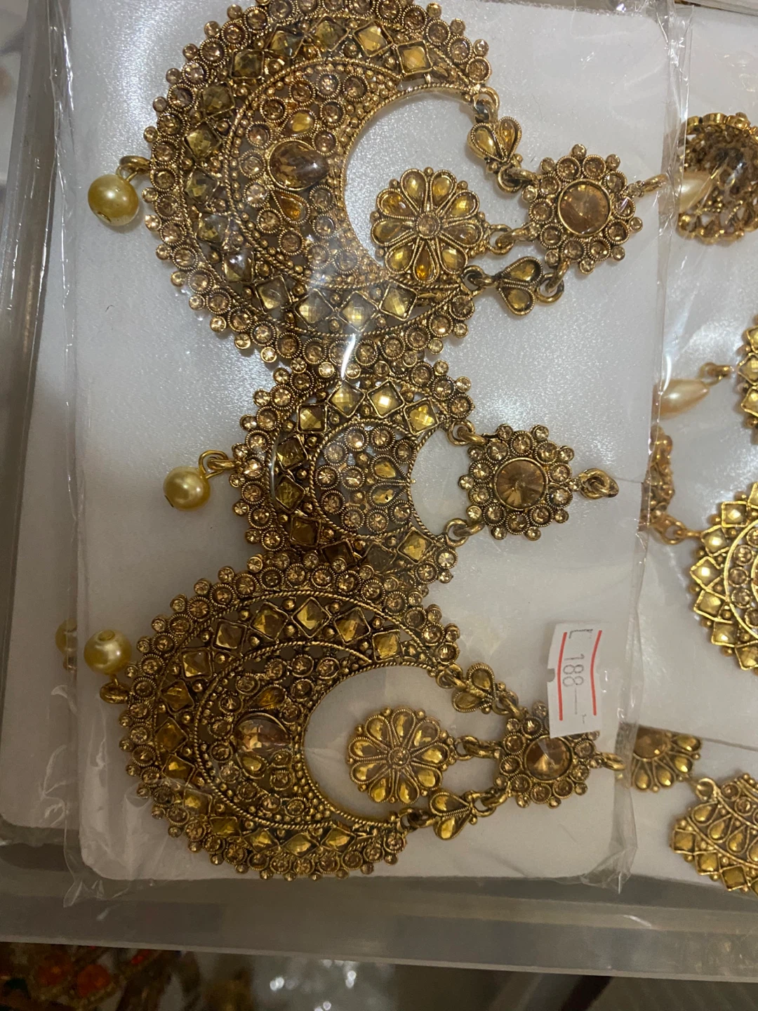 Gold brass Choker Necklace and Earring gala  Set with Pearls