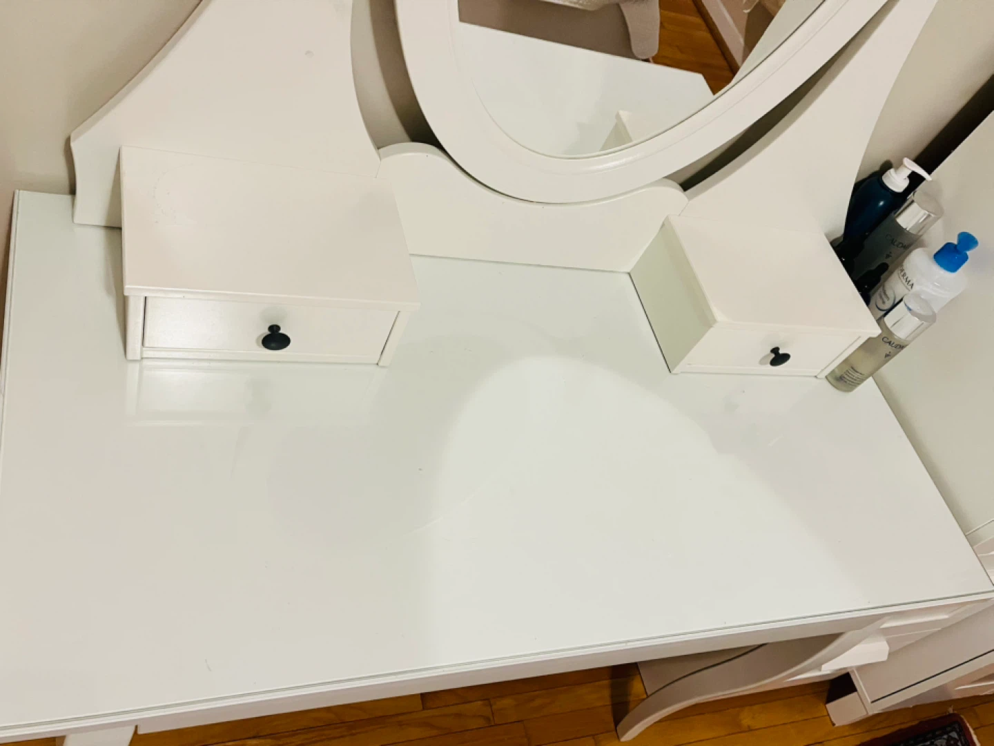 White Vanity Table with Mirror and Drawers