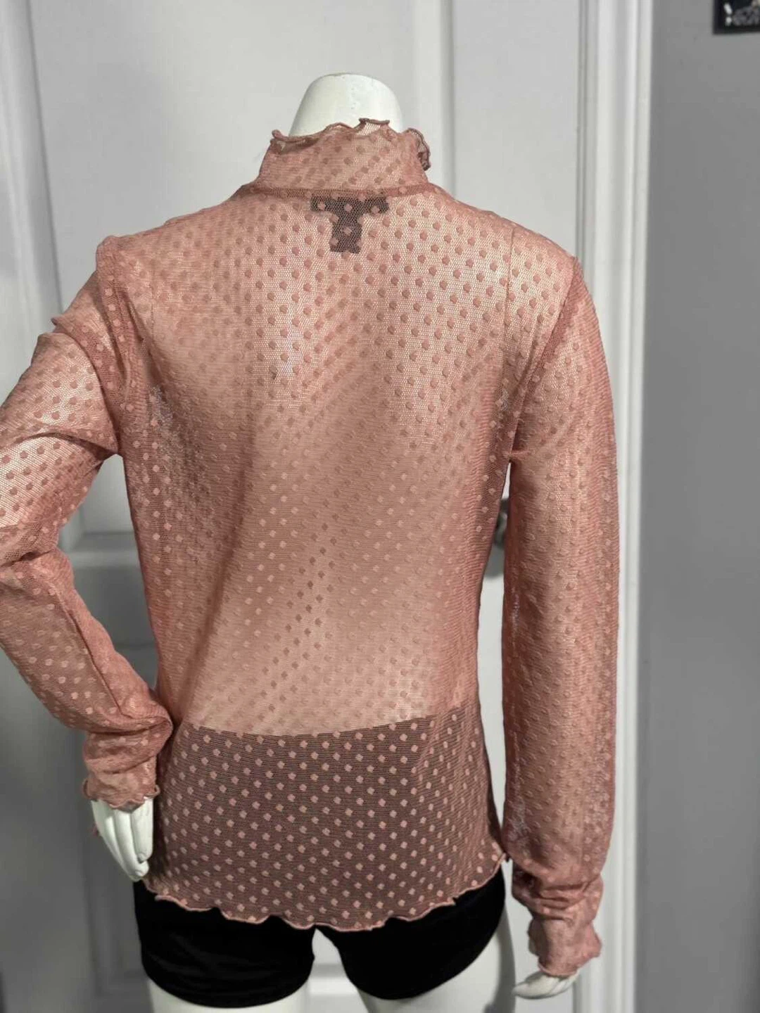 Sheer Mesh Polka Dot Mock Neck Long Sleeve Top (Medium) - photo 5