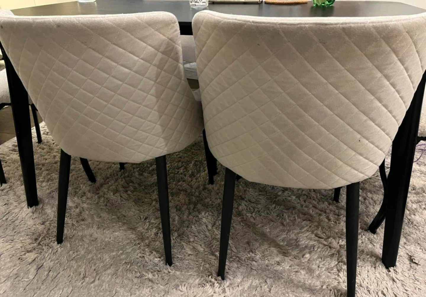 Cream Upholstered Dining Chair with Diamond Stitching