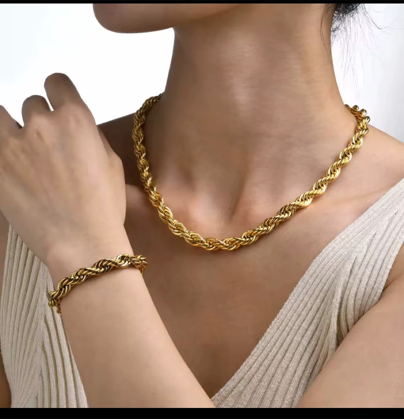 18k gold plated stainless steel necklace and bracelet set
