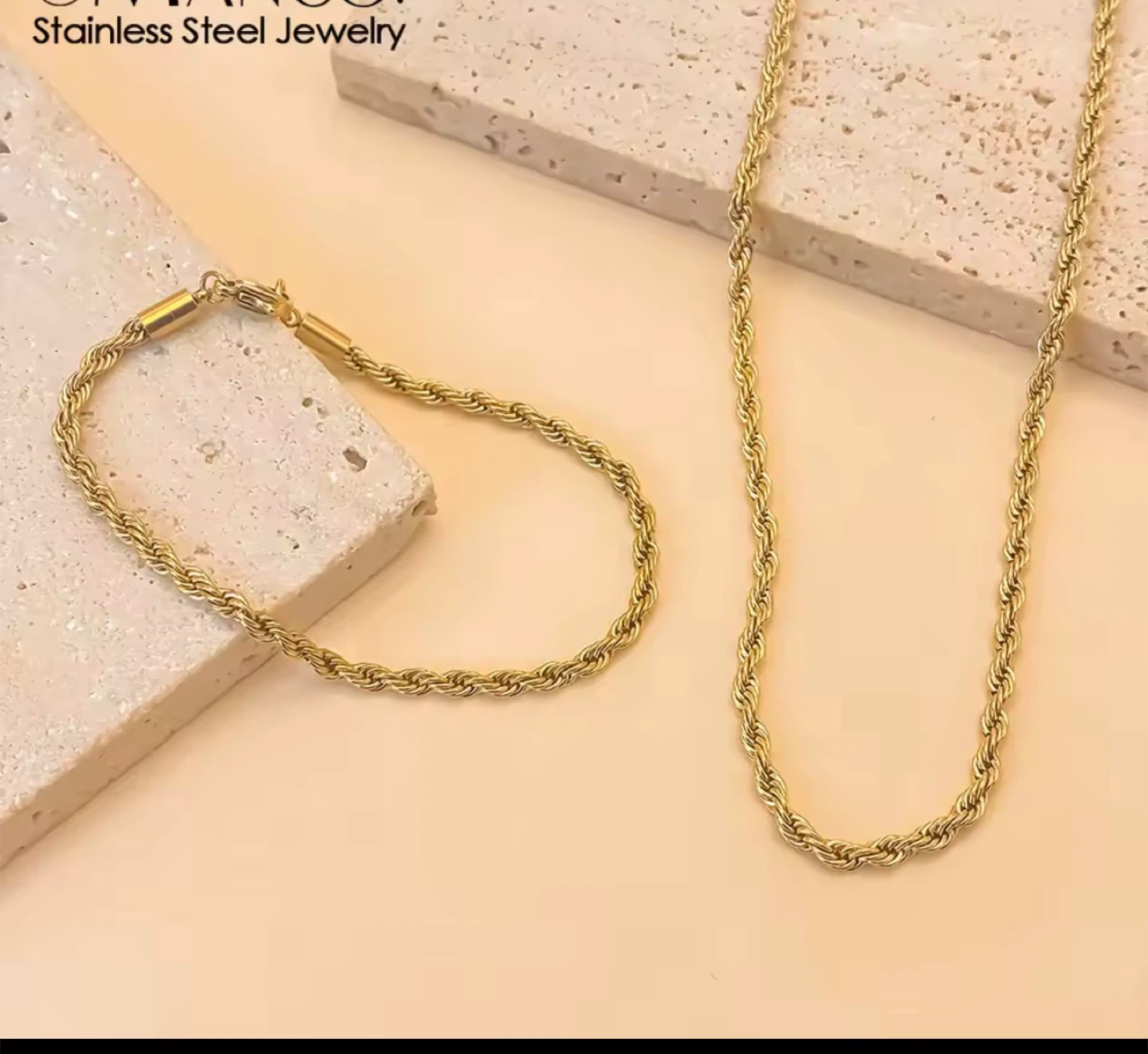 18k gold plated stainless steel necklace and bracelet set - photo 5