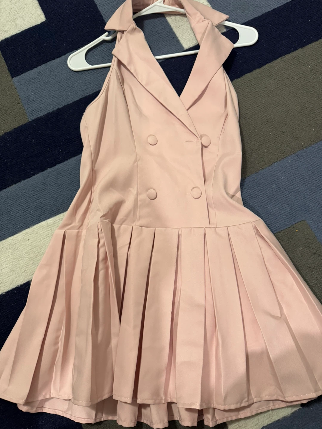 Pink Double-Breasted Halter Dress