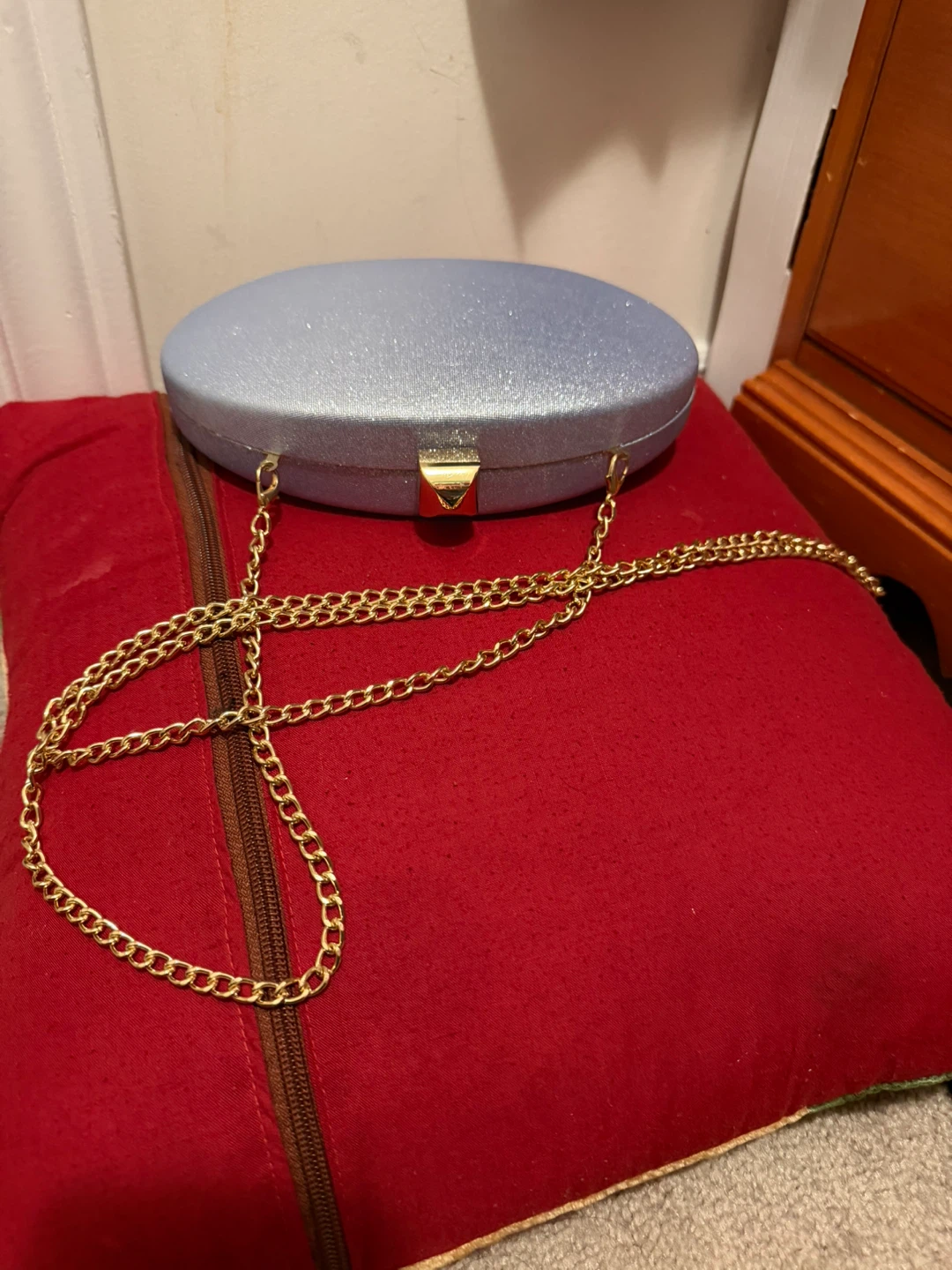 Light Blue Glitter Clutch with Gold Chain - photo 2