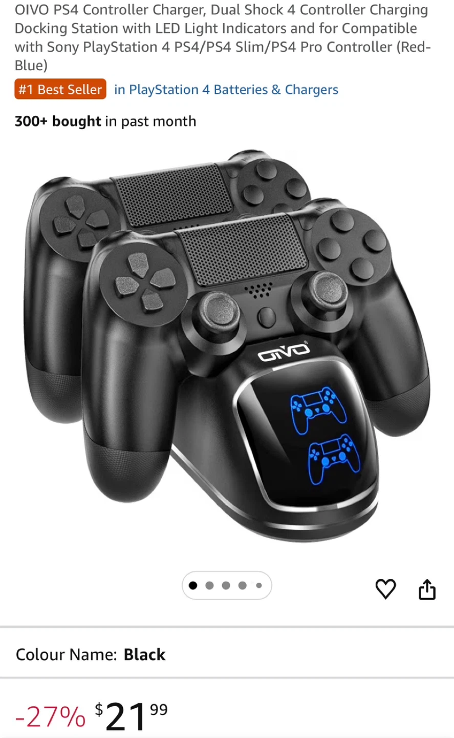 OIVO Dual Charging Dock for PS4 Wireless Controllers
