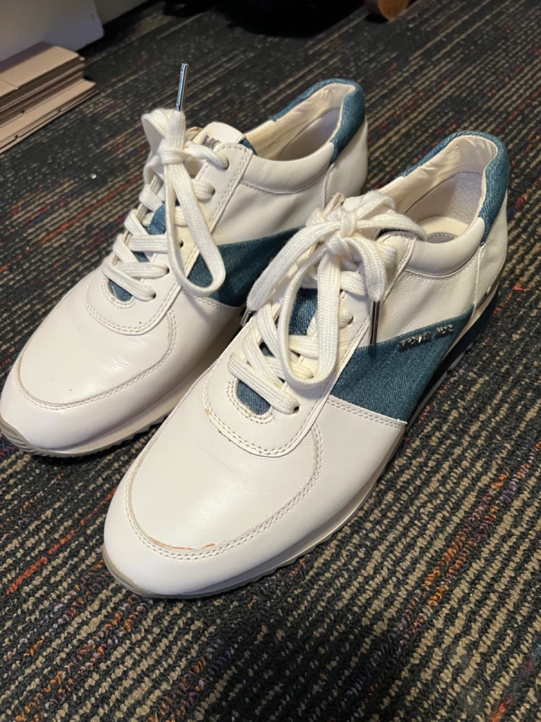 Michael Kors White & Blue Denim Leather Sneakers - Size 10