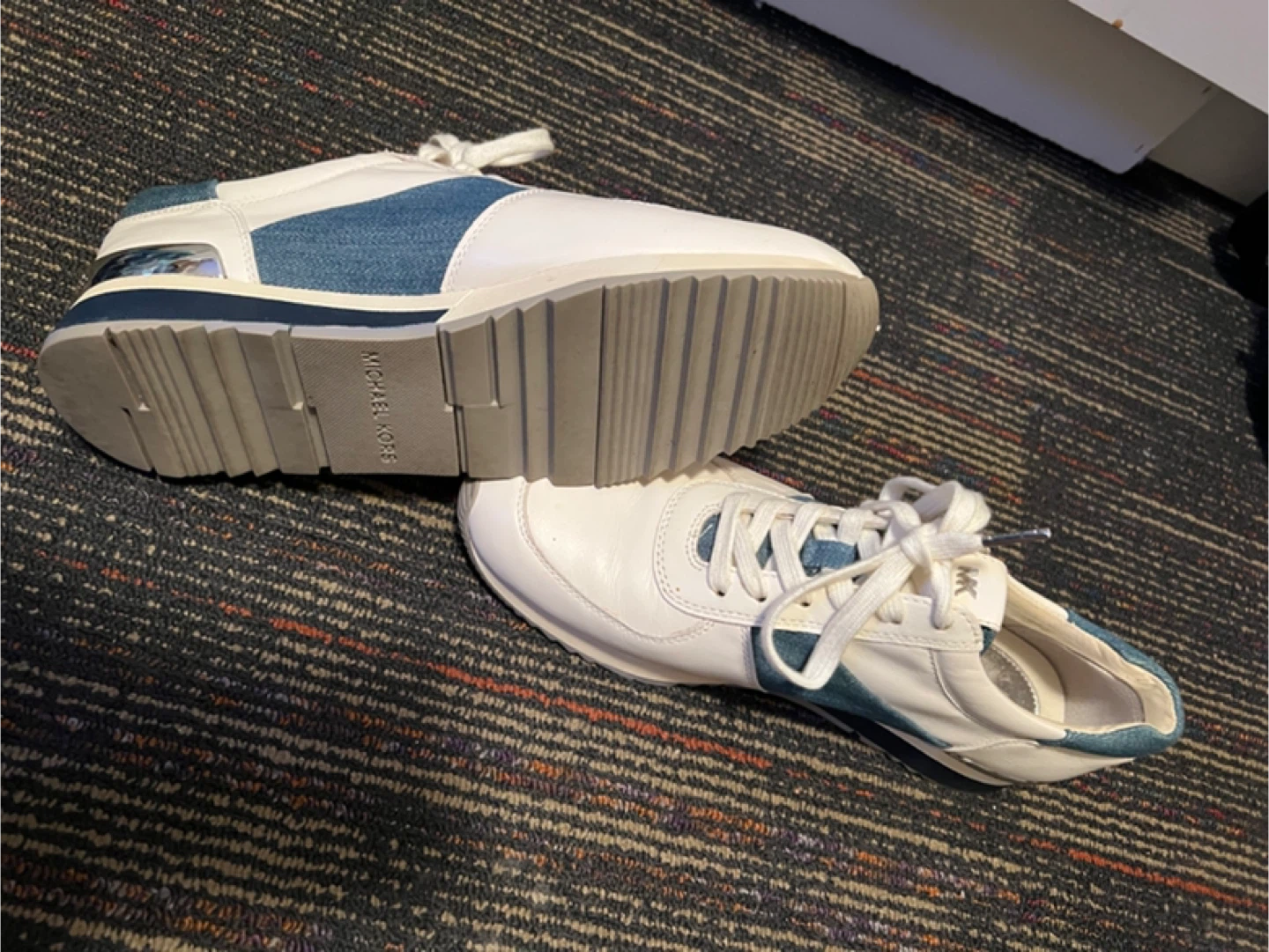 Michael Kors White & Blue Denim Leather Sneakers - Size 10 - photo 4