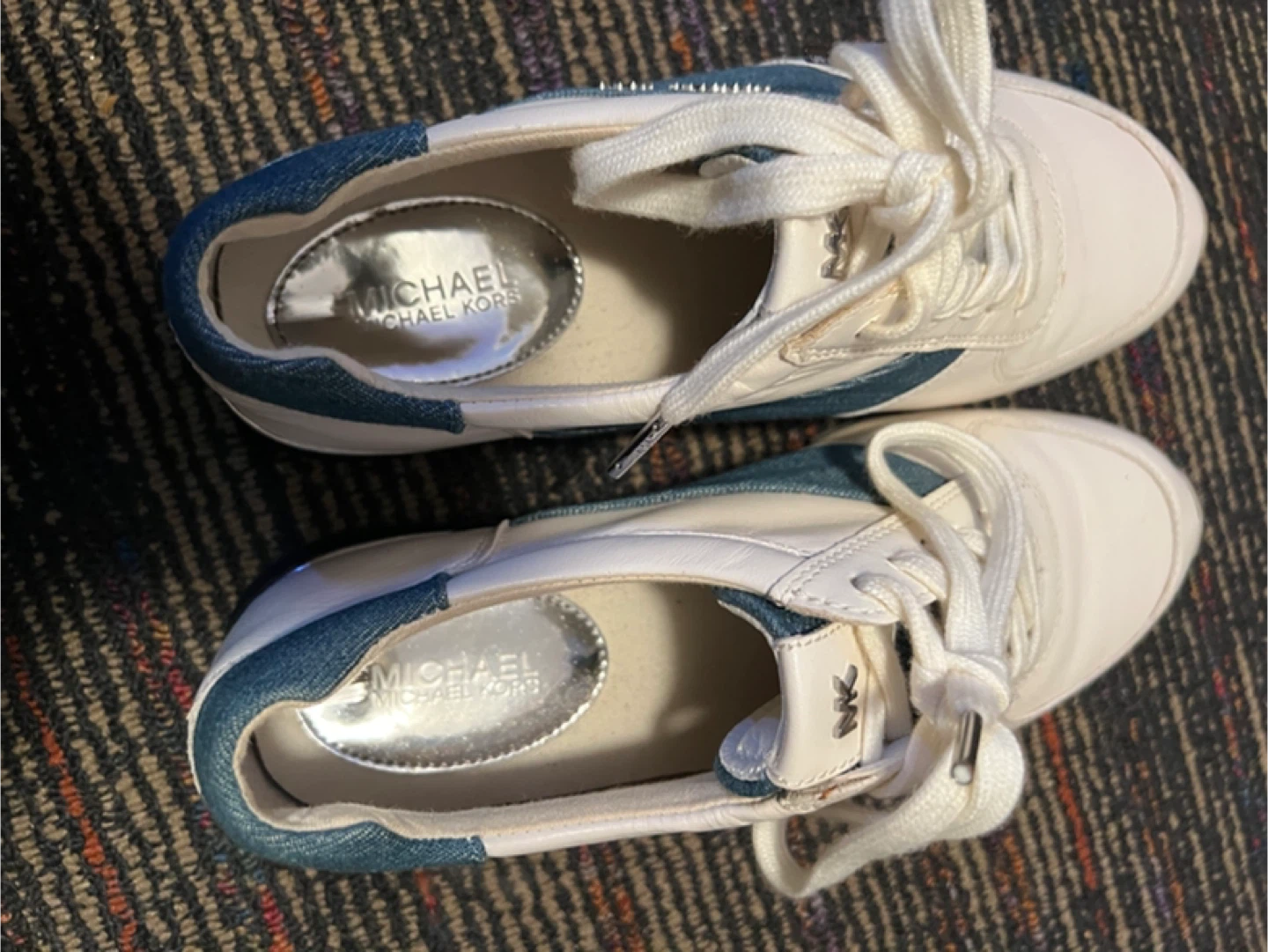 Michael Kors White & Blue Denim Leather Sneakers - Size 10 - photo 3