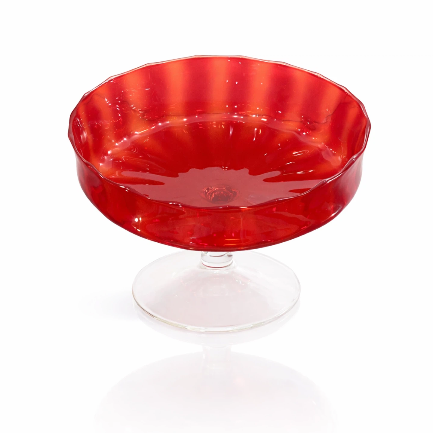 Cranberry & Tangerine Art Glass Pedestal Compote Bowl - photo 3