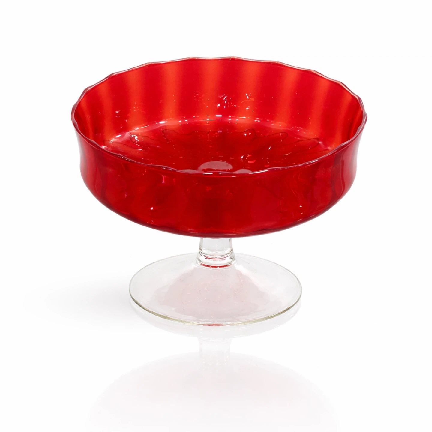 Cranberry & Tangerine Art Glass Pedestal Compote Bowl - photo 2