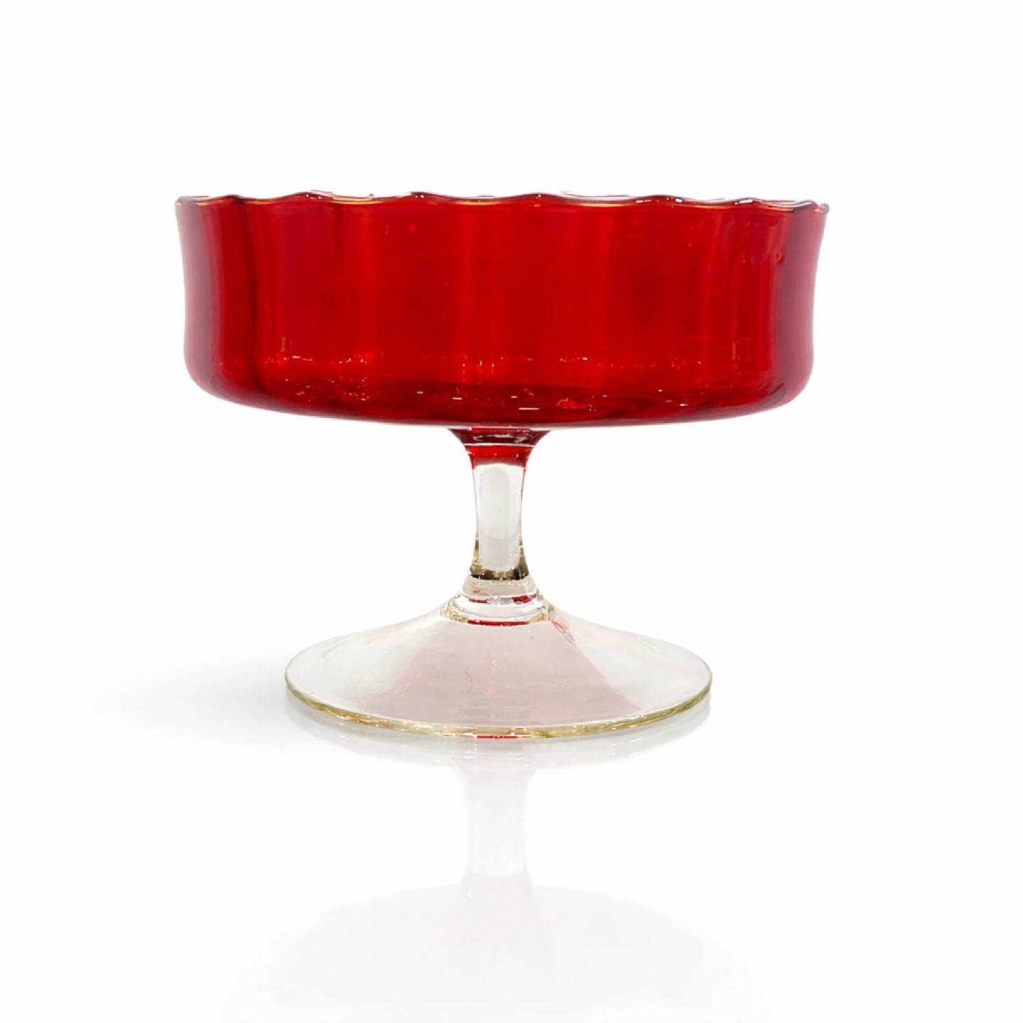 Cranberry & Tangerine Art Glass Pedestal Compote Bowl