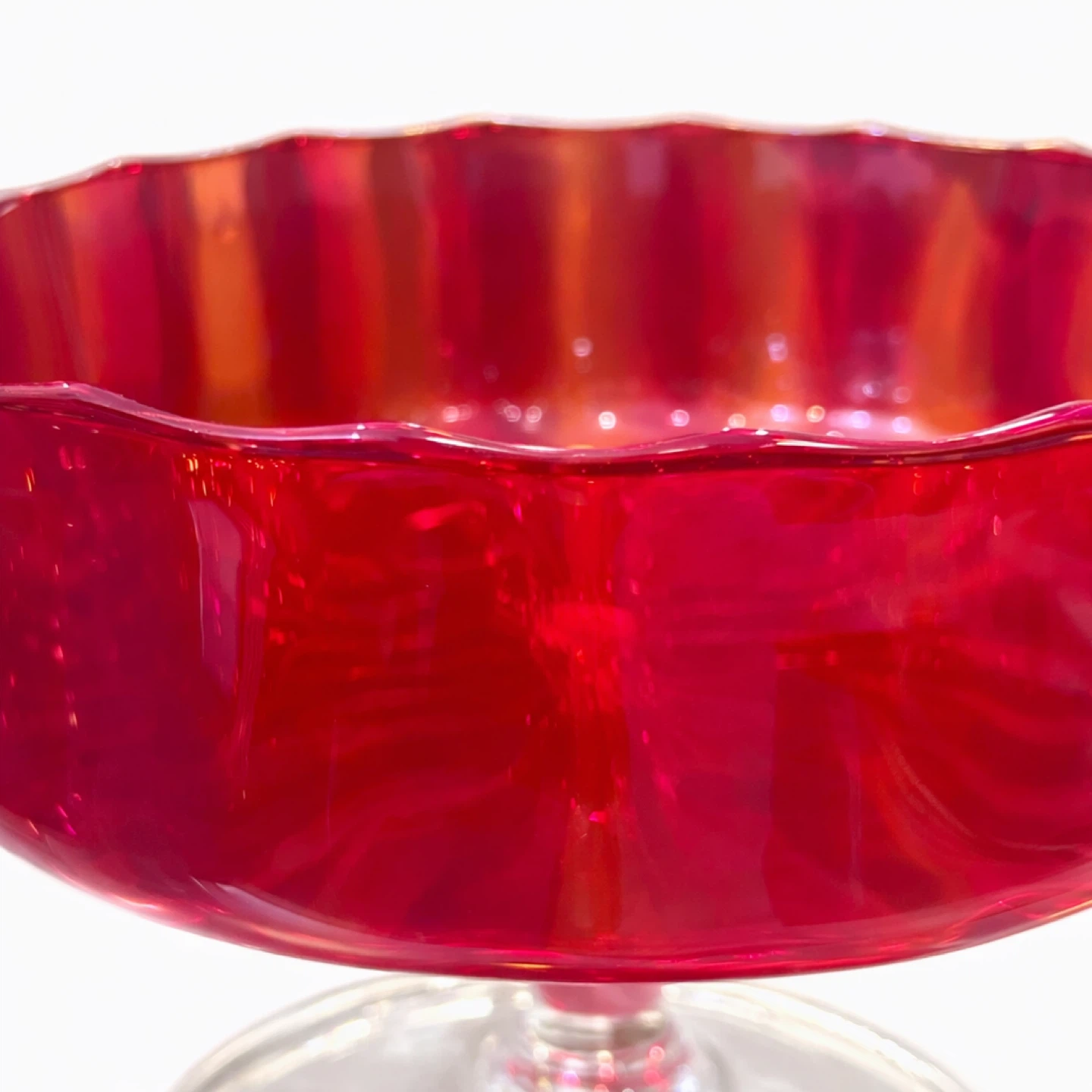 Cranberry & Tangerine Art Glass Pedestal Compote Bowl - photo 5