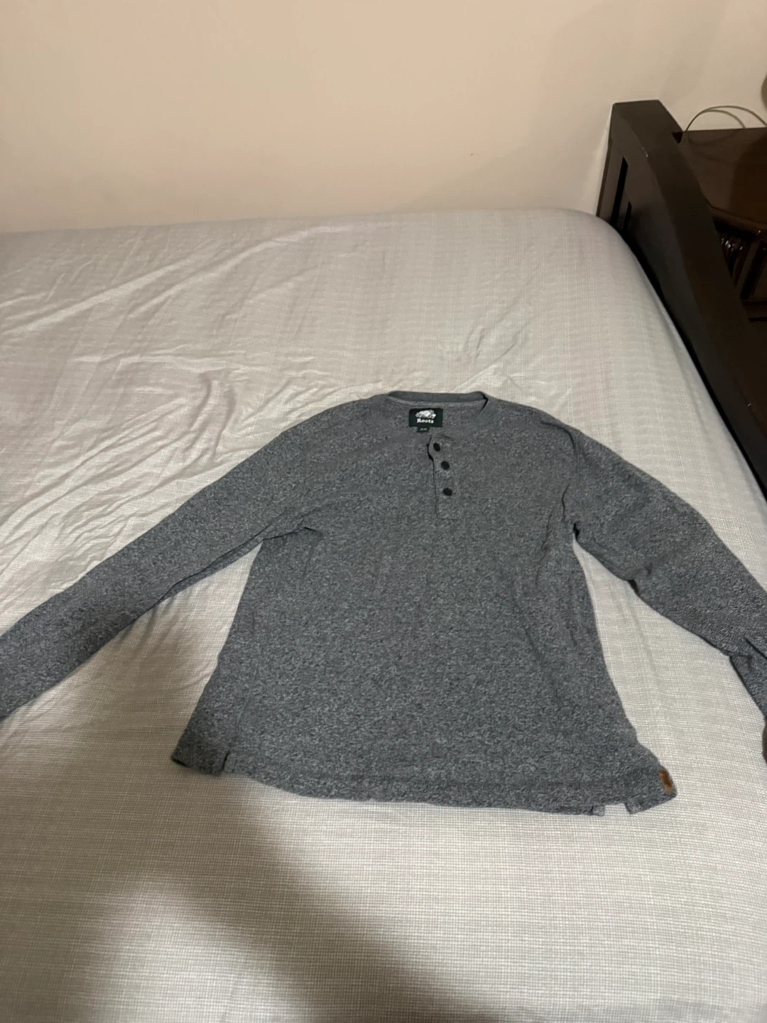 Roots Men's Grey Long Sleeve Henley Shirt M/M