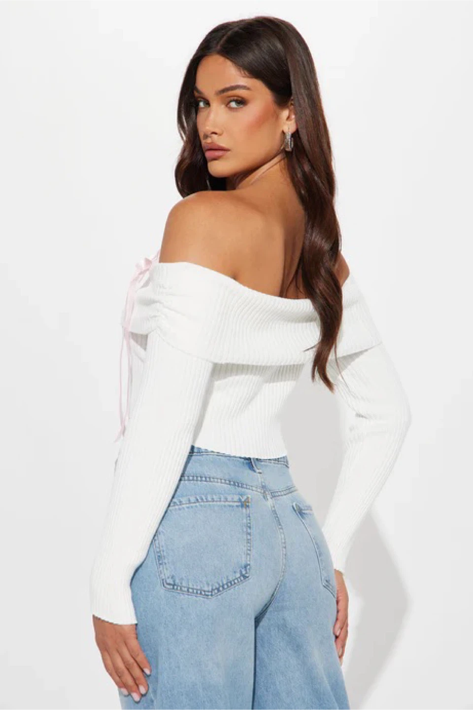 Fashion Nova “Just A Girl” Ivory Off Shoulder Bow Sweater - photo 3
