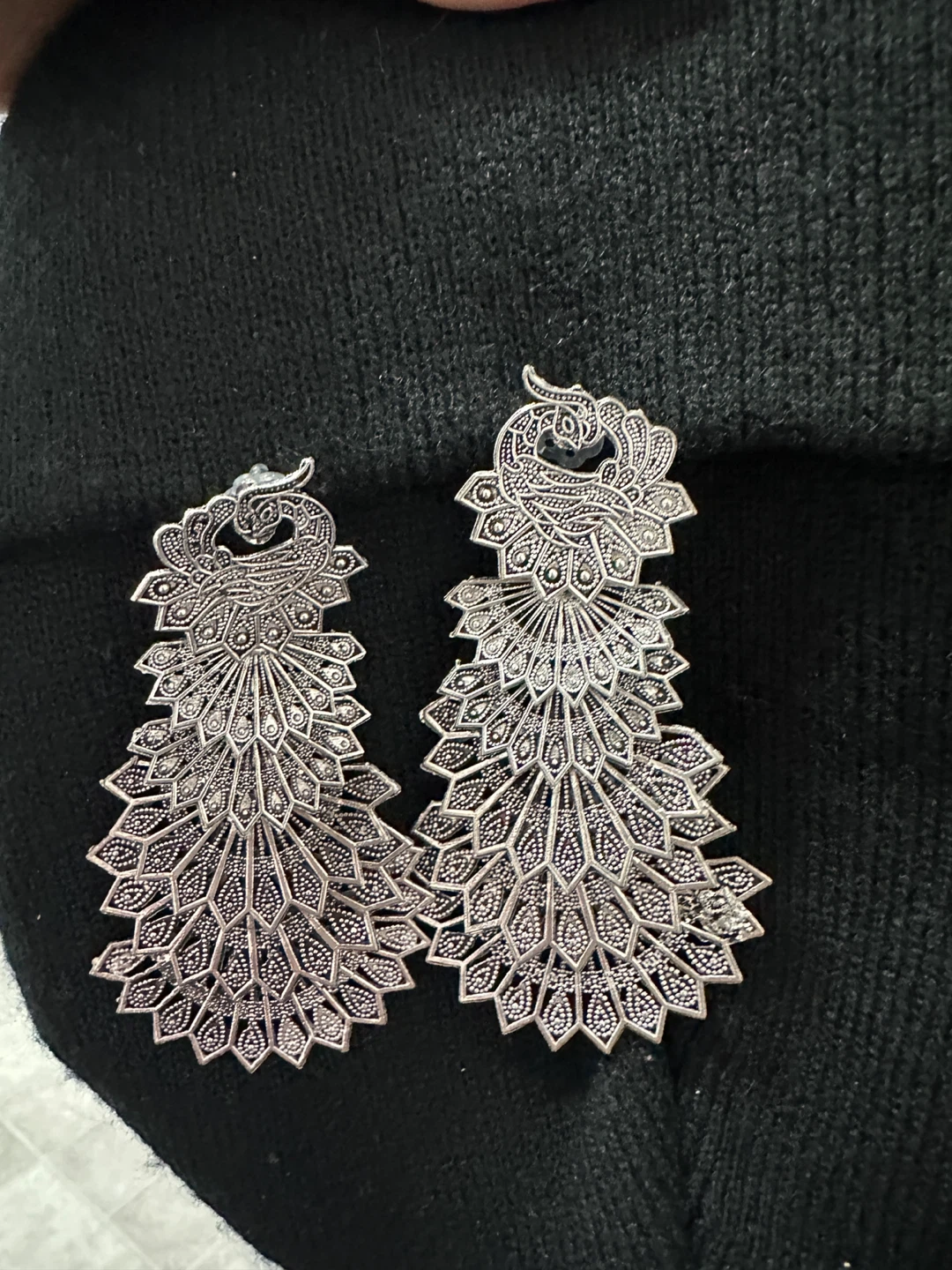 Silver Peacock Dangle Earrings