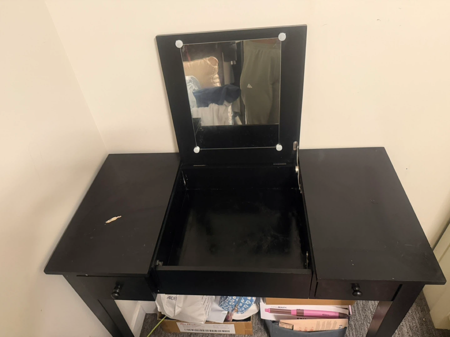 Black Vanity Desk with Flip-Top Mirror and Storage