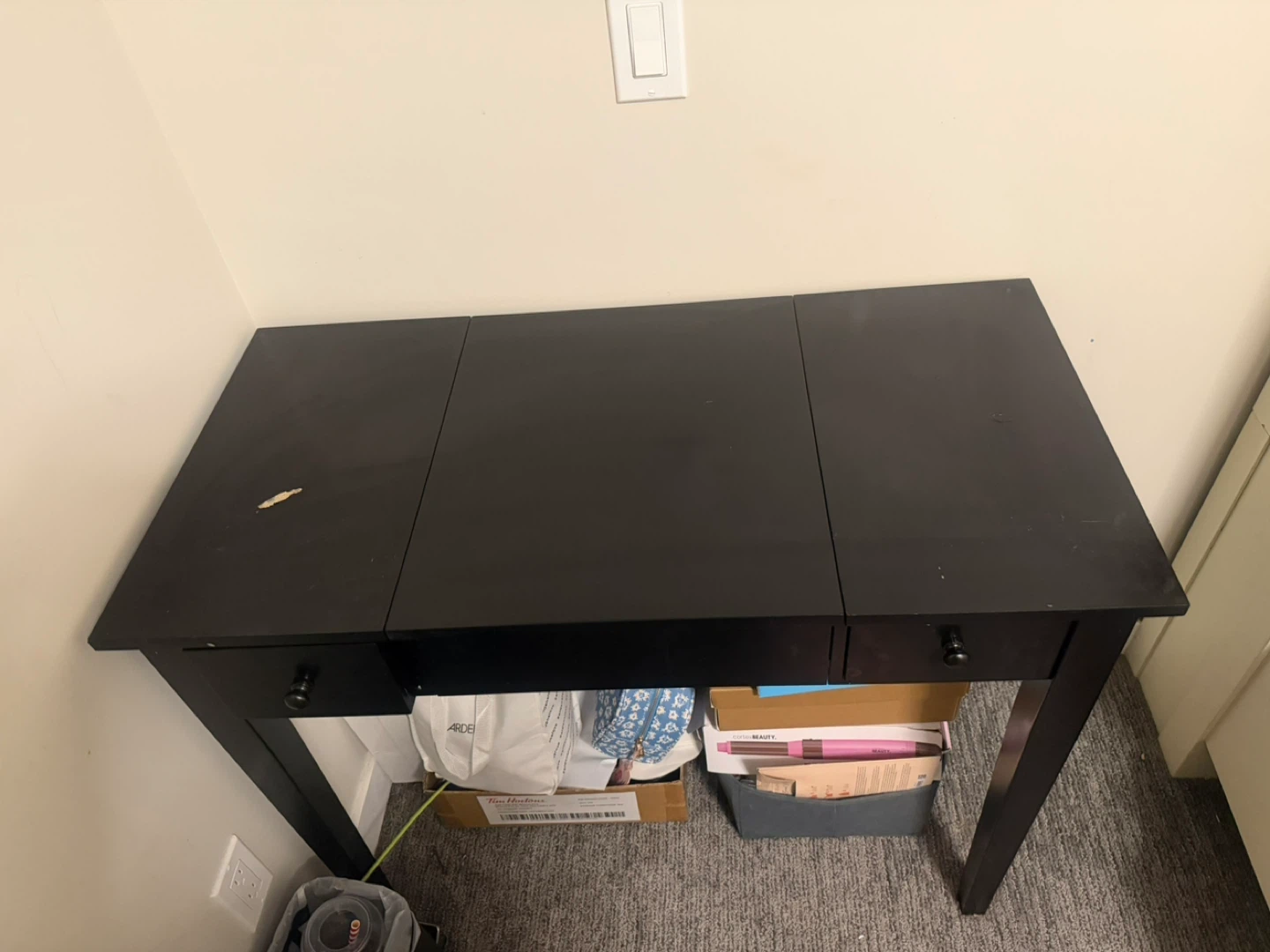 Black Vanity Desk with Flip-Top Mirror and Storage - photo 2