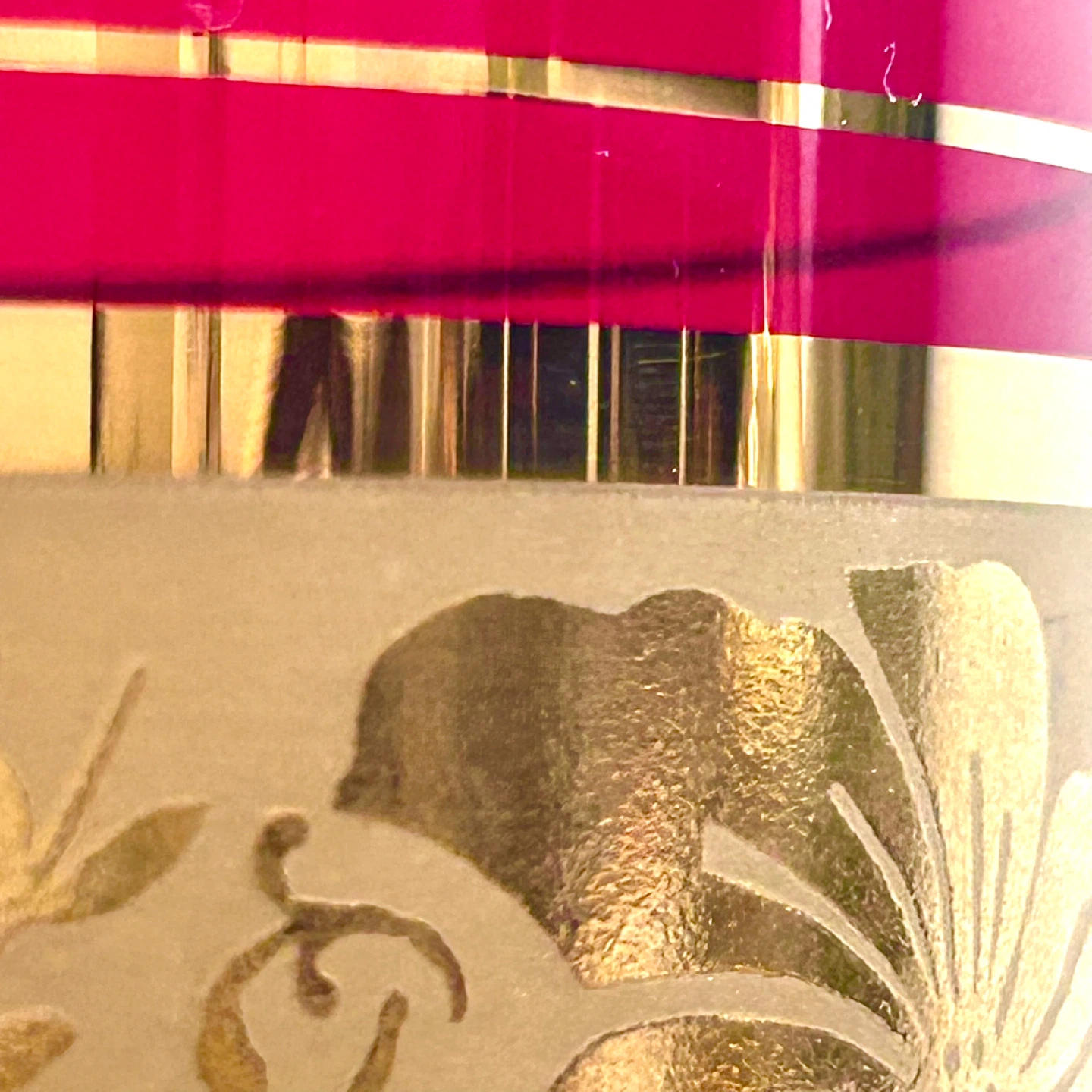 Ruby Red Art Glass Vase w Gilt Floral Band, Mid-Century - photo 4