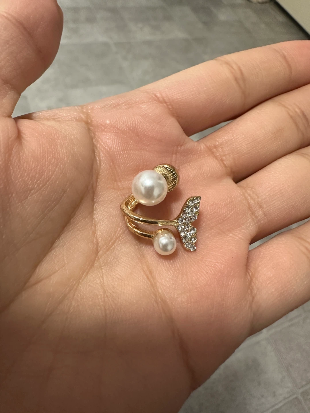 Gold Tone Mermaid Tail Earrings with Pearls and Crystals - photo 3