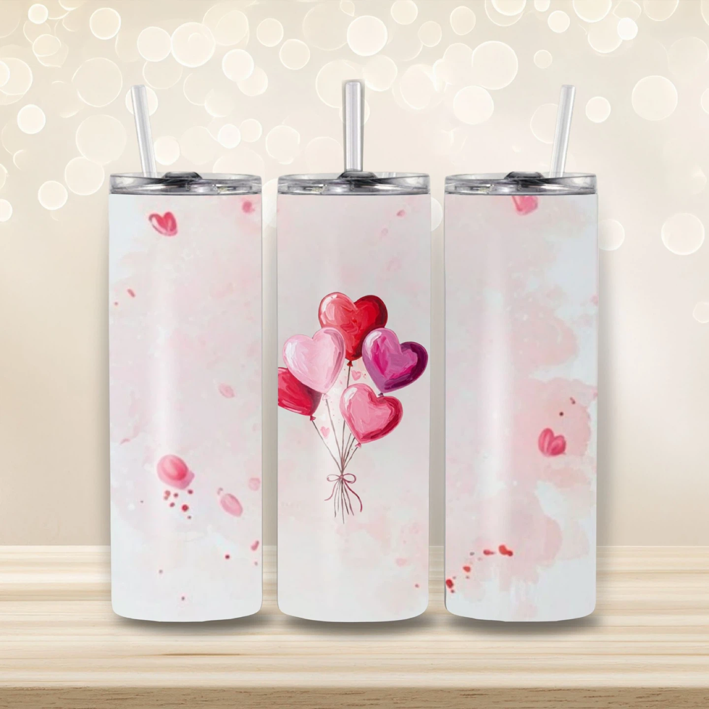 Tumbler with Heart Balloons Design