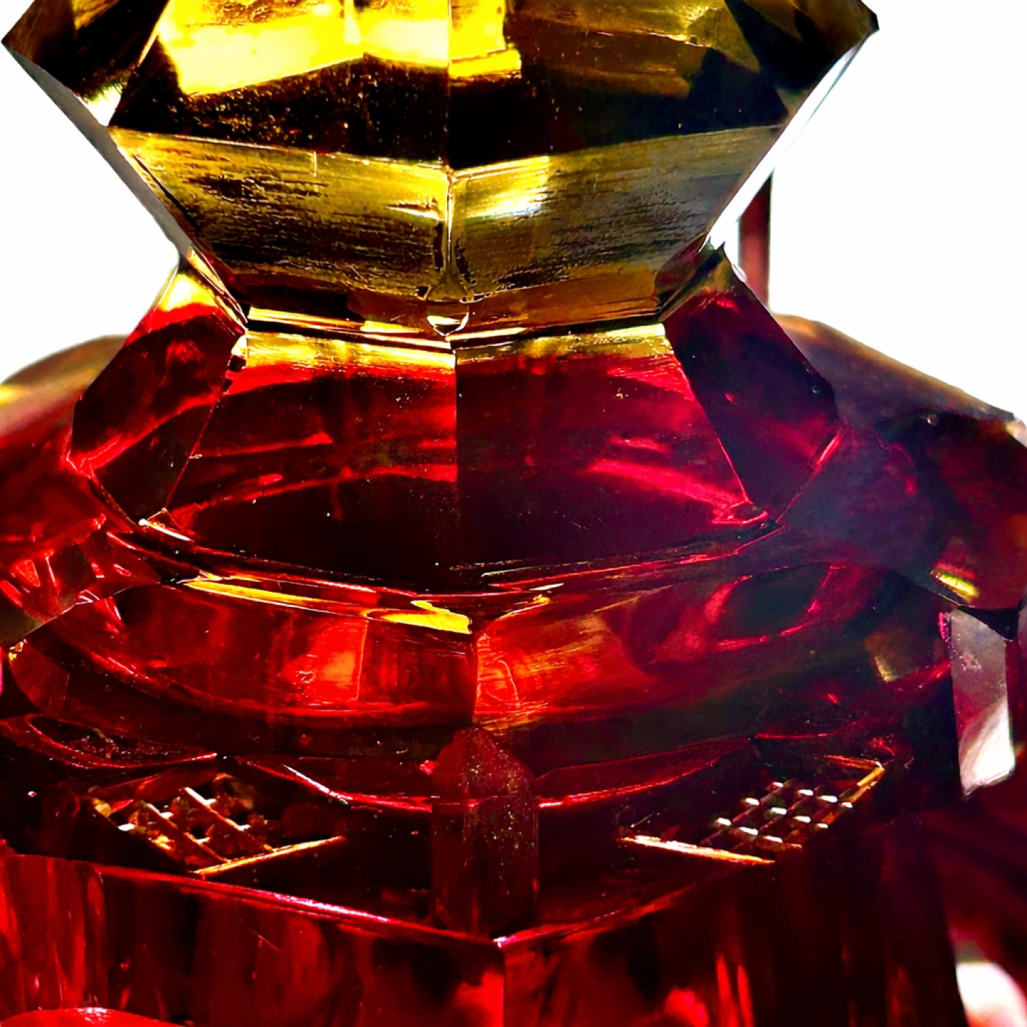 Ruby & Amber Cut Crystal Vase, Floral Etch, Art Deco Style - photo 3