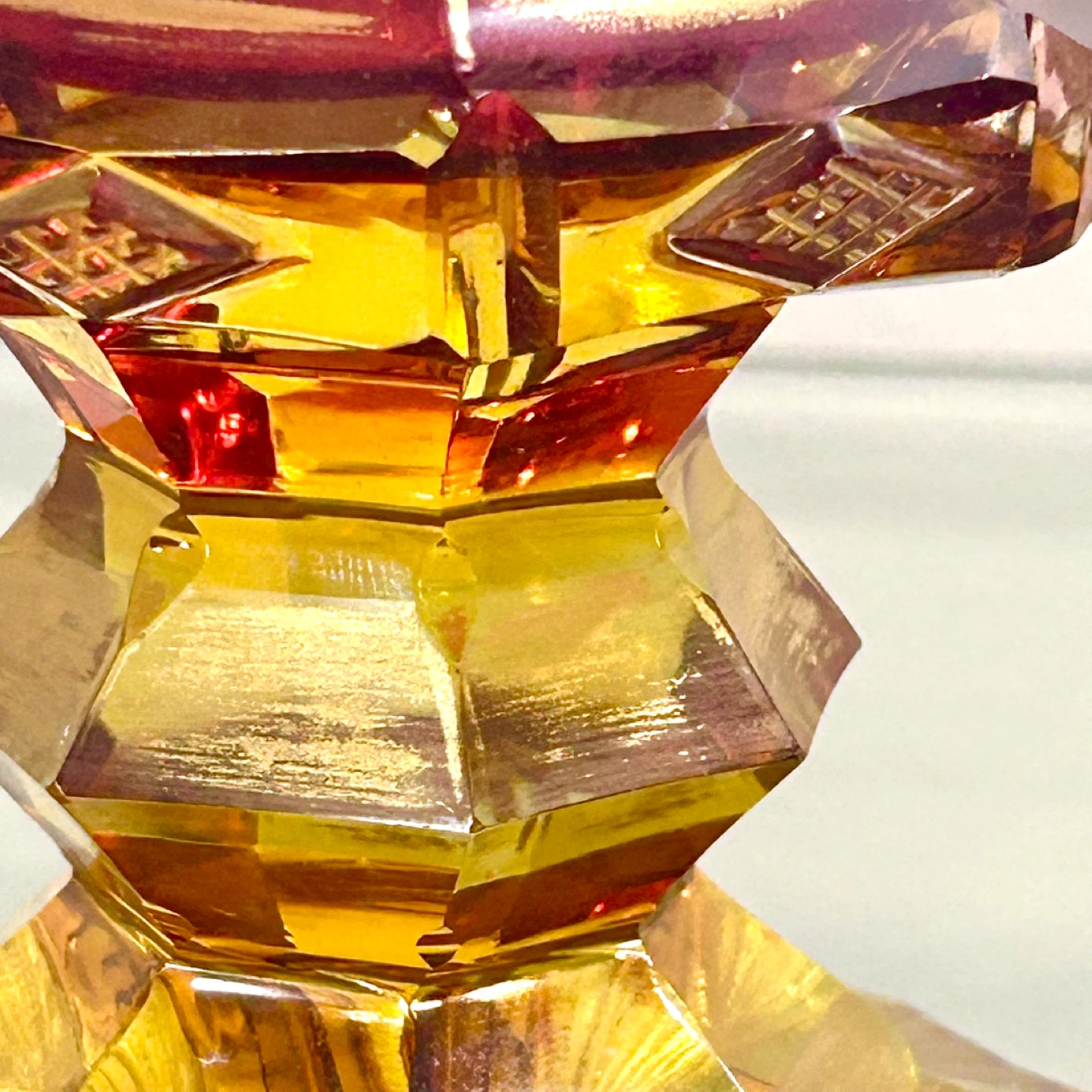 Ruby & Amber Cut Crystal Vase, Floral Etch, Art Deco Style - photo 4