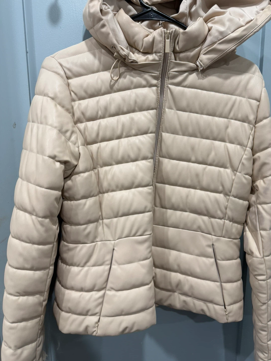 ZARA Quilted Hooded Faux Leather Jacket - Size XL