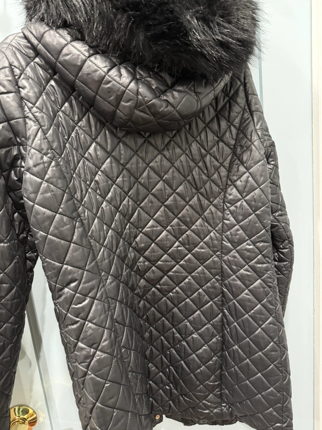 Puffer Jacket with Fur Hood - Black - Size M - photo 3