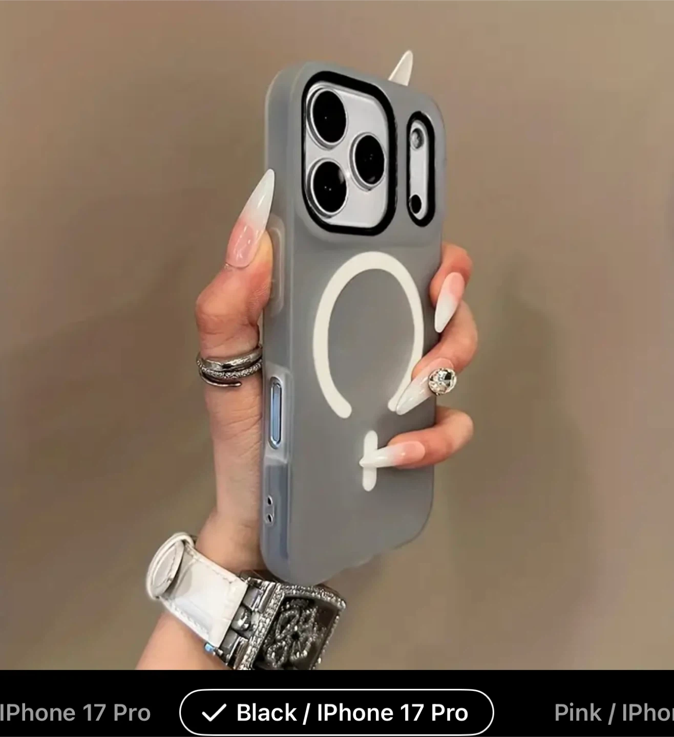 🏆iPhone 17 Pro Case - Grey with Female 🏆Symbol